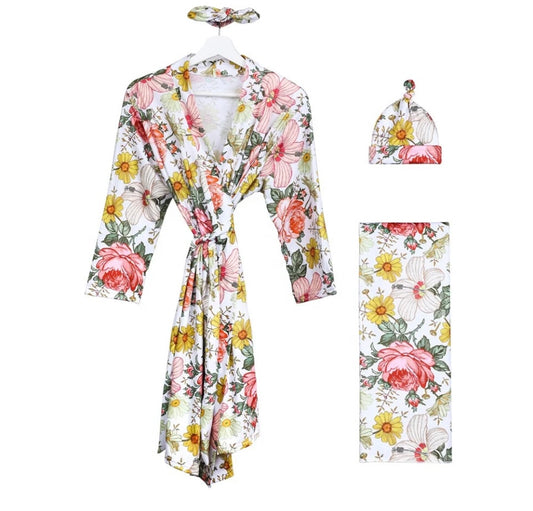 Boho Floral Robe and Swaddle Set