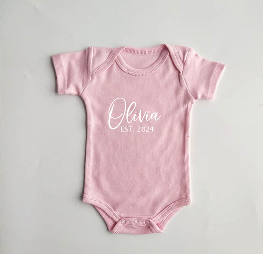 Personalised Short Sleeve Bodysuit- Light Pink